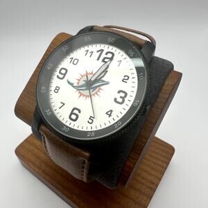 Sparo Miami Dolphins Logo Watch Black Case White Dial Brown Leather Strap